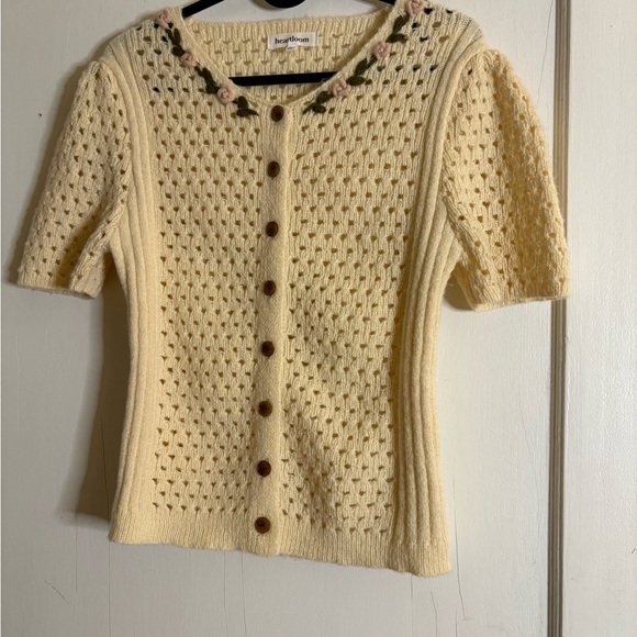 Heartloom Cream Crochet Knit Cardigan Top | Floral Detail | Size S - Picture 2 of 6